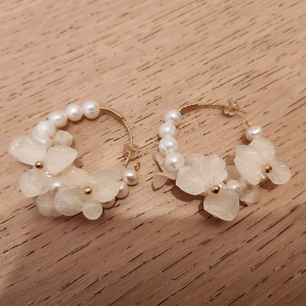 Real Flower Floral Hoop Earrings